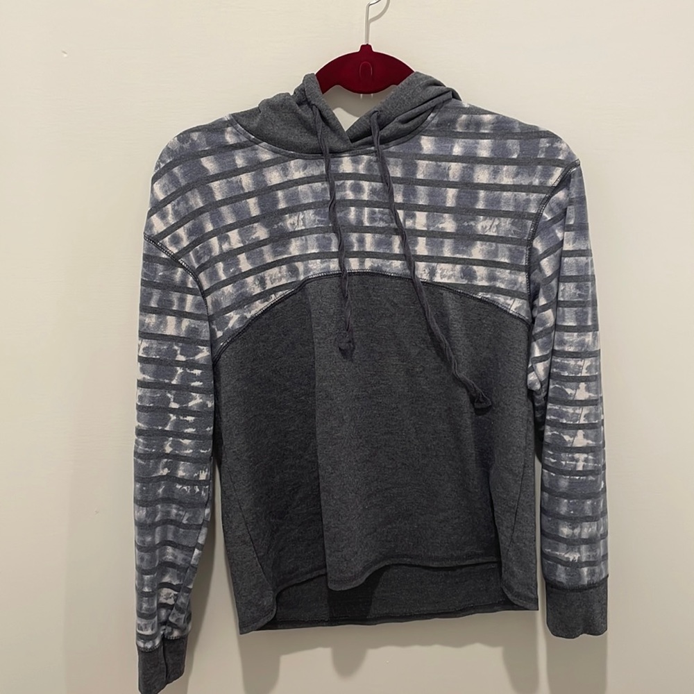 Blue hoodie with striped design